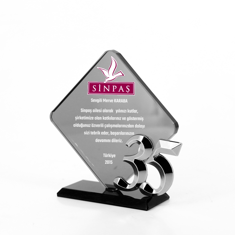 35.yıl Kıdem Füme Kristal Plaket