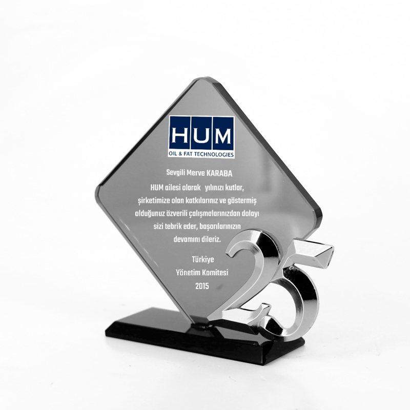 25.yıl Kıdem Füme Kristal Plaket