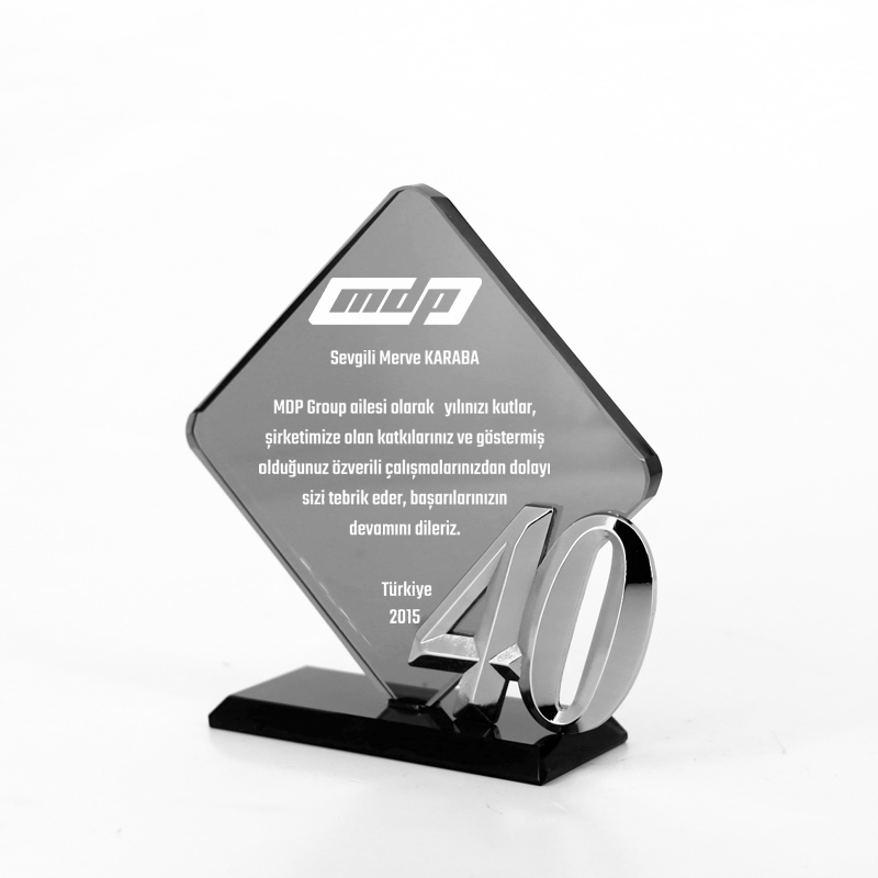 40.yıl Kıdem Füme Kristal Plaket