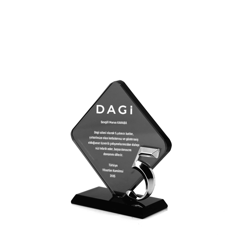 5.yıl Kıdem Füme Kristal Plaket