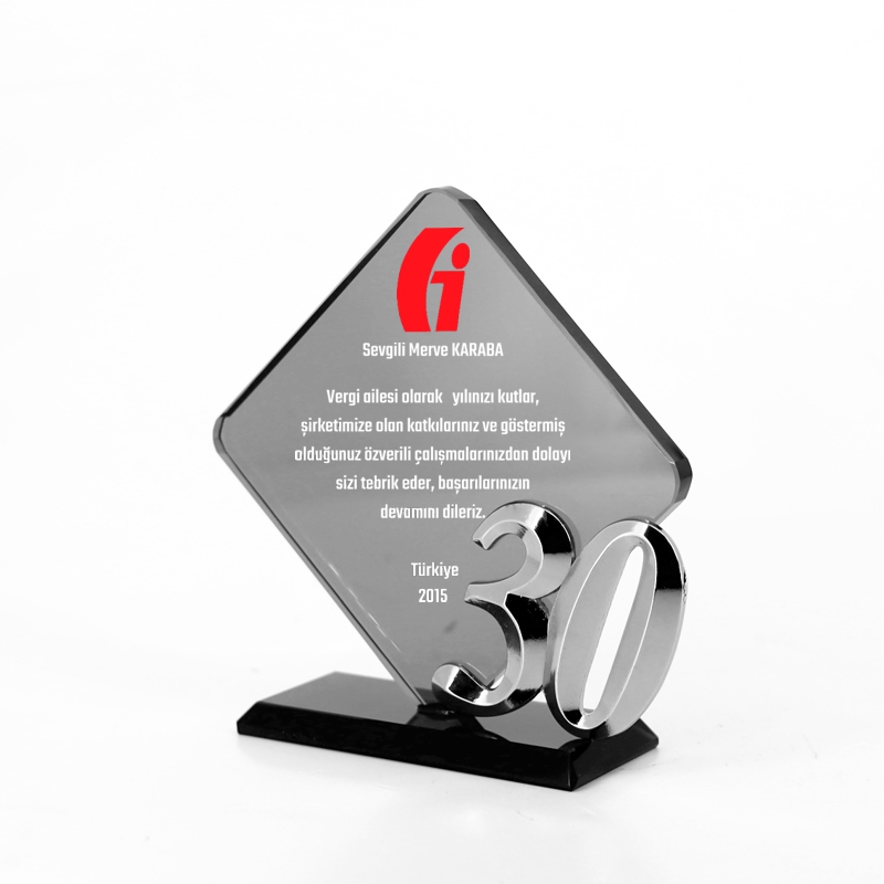 30.yıl Kıdem Füme Kristal Plaket